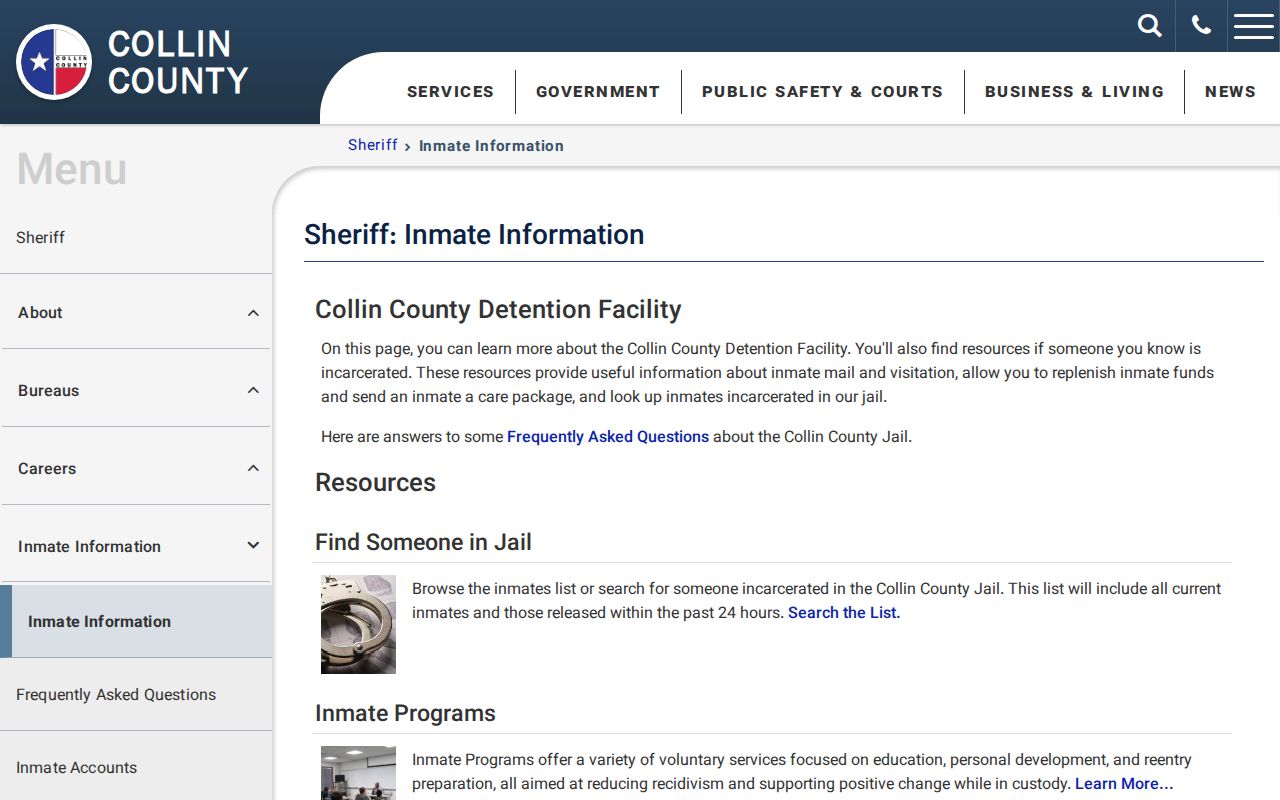 Collin County residents directory Sheriff inmate information