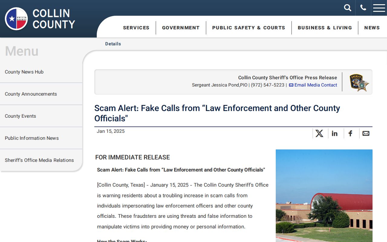 Collin County residents directory county scam alert