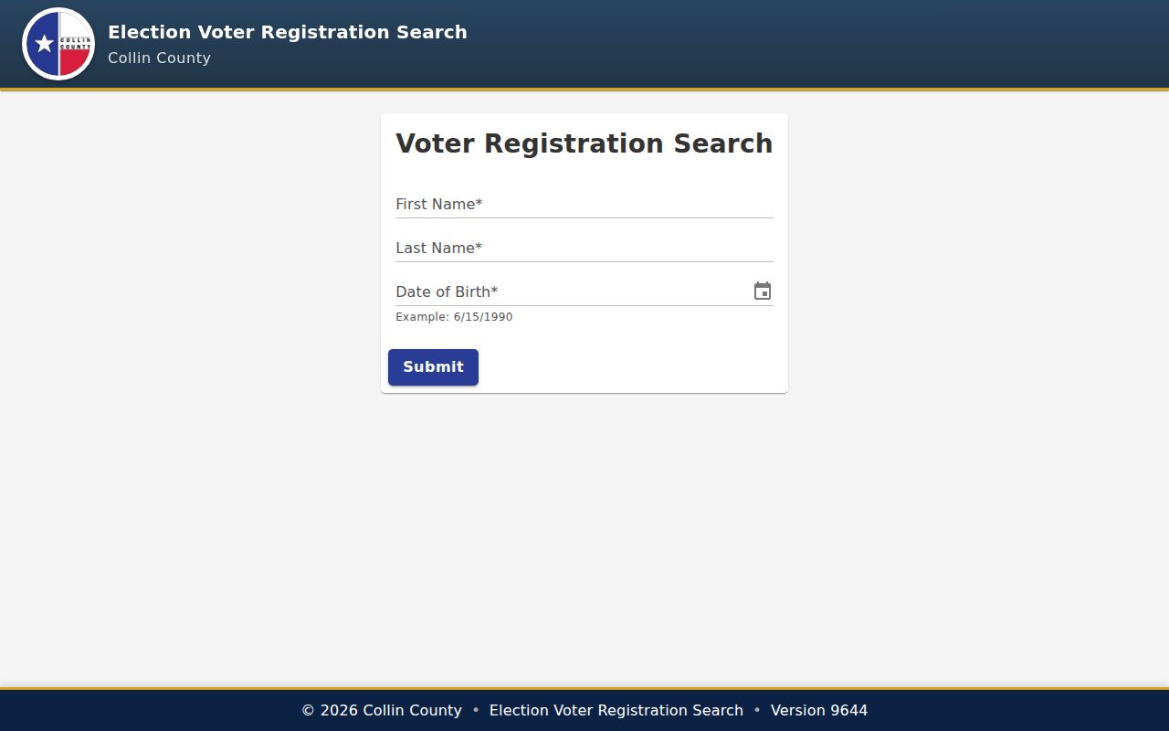 Collin County resident lookup view of the voter registration search