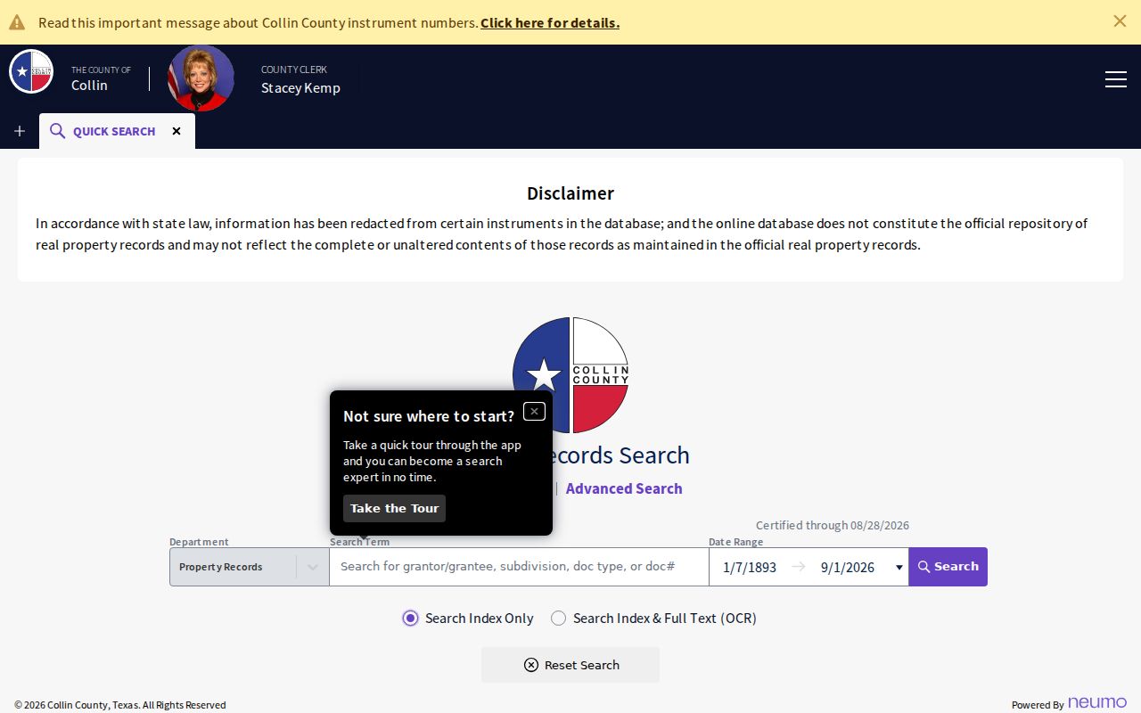 Collin County street directory County Clerk deed index search