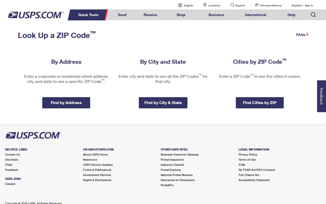 Collin County ZIP code directory view of USPS ZIP Code Lookup modes